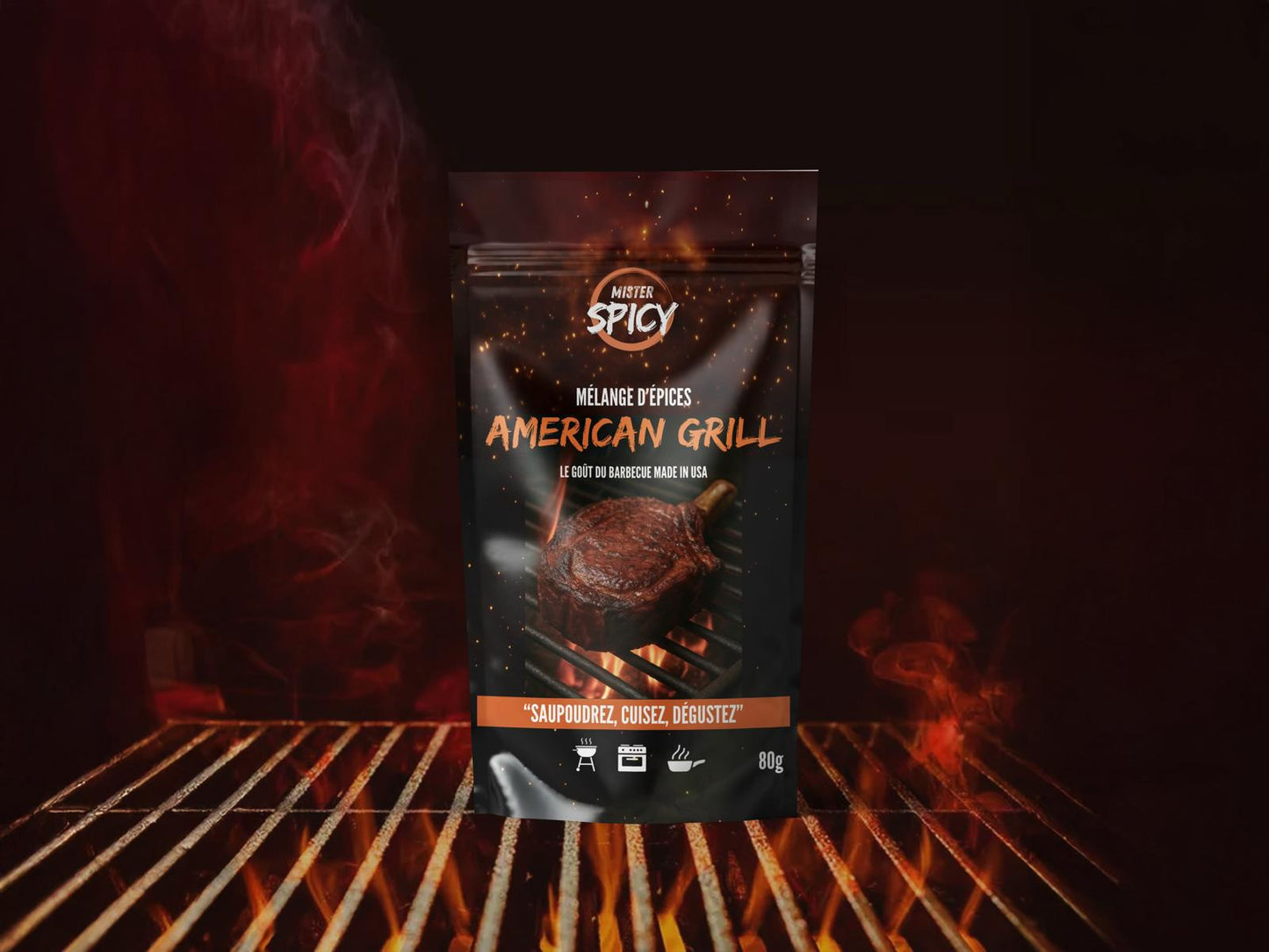 Epices AMERICAN GRILL -  80 g - Marinade Sèche & Épices – Sublimez vos grillades – Saupoudrez – Cuisez - Dégustez