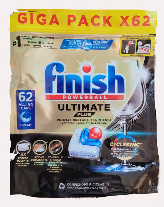 Finish Ultimate Plus Infinity Shine Pastilles Lave-Vaisselle, 62 capsules
