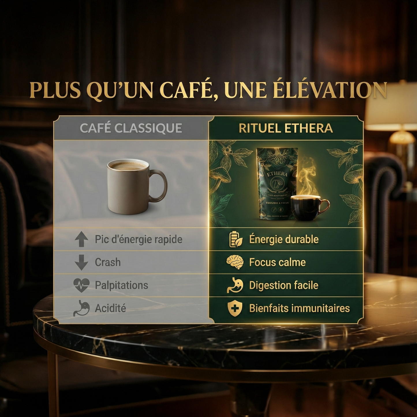 CAFE aux champignons adaptogènes et Ginseng – Vitalité – Concentration – Extrait en poudre de 100 gr soit environ 20 tasses