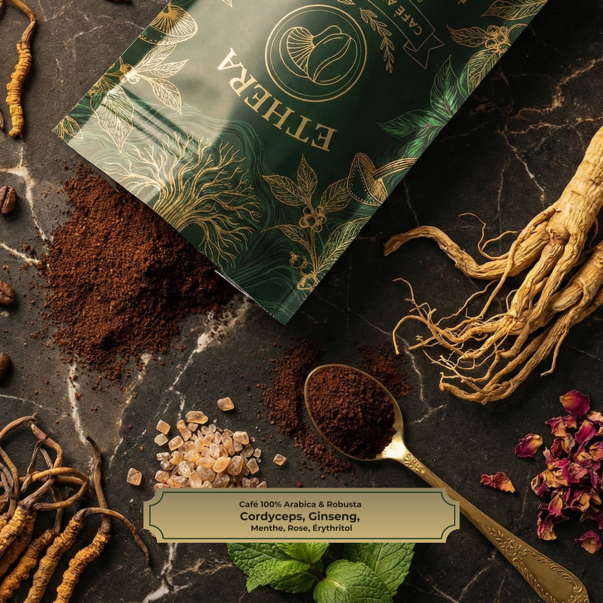 CAFE aux champignons adaptogènes et Ginseng – Vitalité – Concentration – Extrait en poudre de 100 gr soit environ 20 tasses