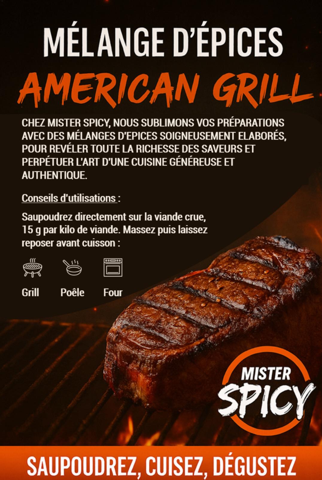 Epices AMERICAN GRILL -  80 g - Marinade Sèche & Épices – Sublimez vos grillades – Saupoudrez – Cuisez - Dégustez