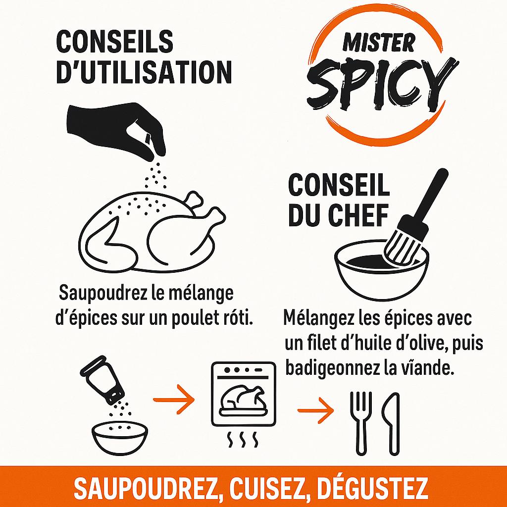 Epices POULET ROTI -  80 g - Marinade Sèche & Épices – Sublimez vos grillades – Saupoudrez – Cuisez - Dégustez