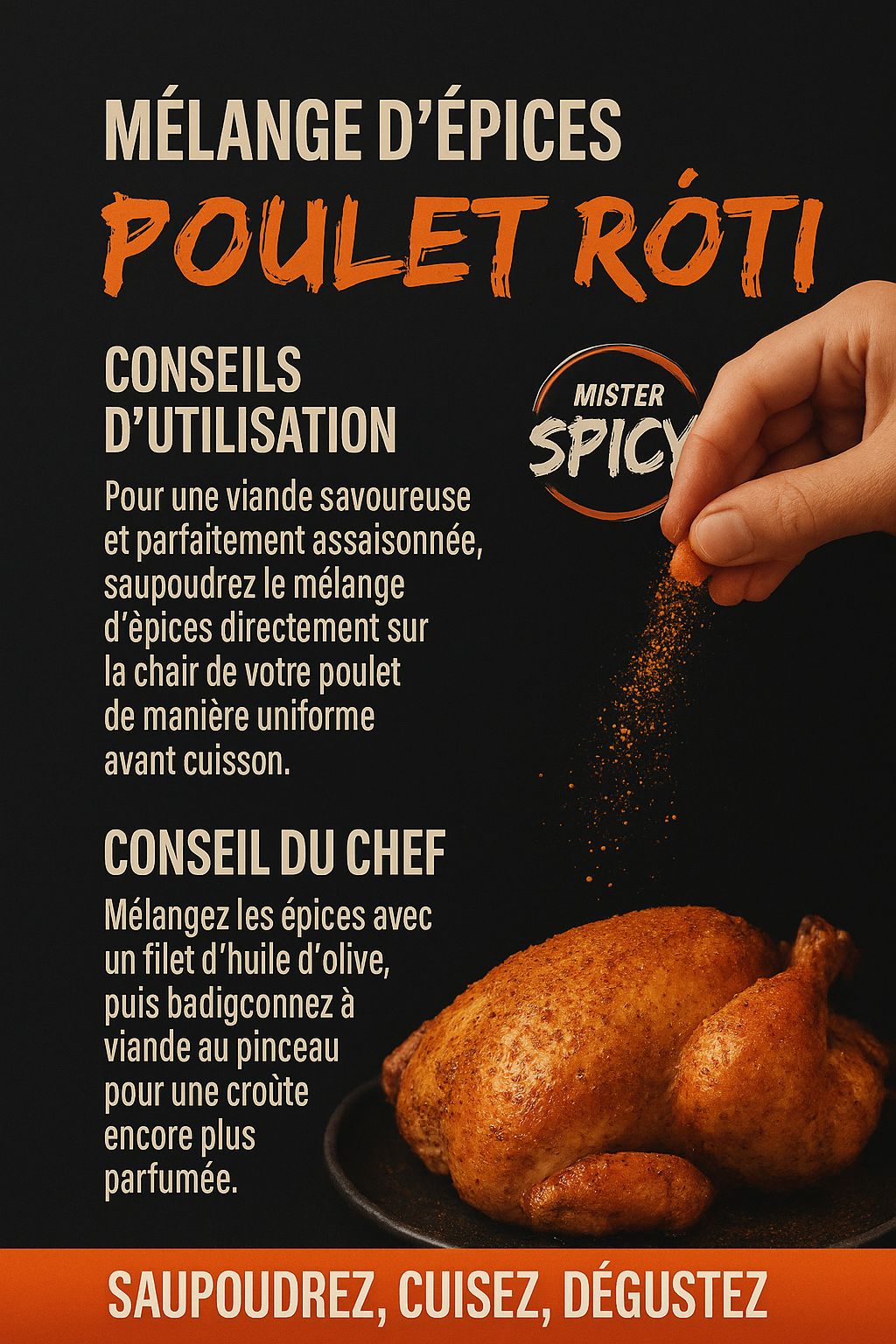 Epices POULET ROTI -  80 g - Marinade Sèche & Épices – Sublimez vos grillades – Saupoudrez – Cuisez - Dégustez