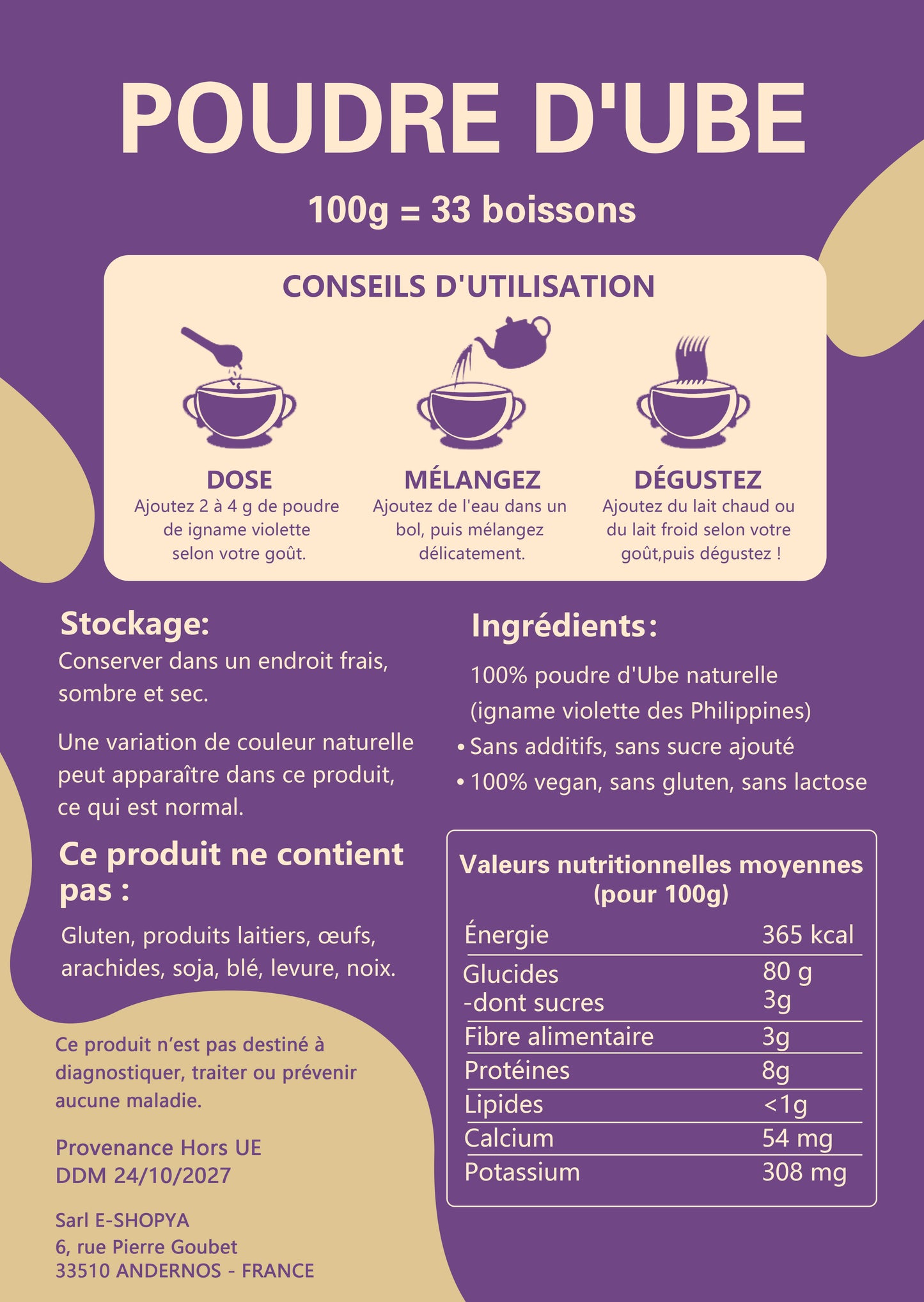 Poudre d'UBE - Igname Violette